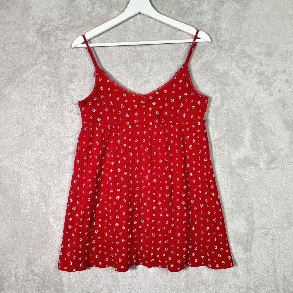 Urban Outfitters M Red Ditsy Floral Babydoll Cami Mini Sun Dress Flowy Festival